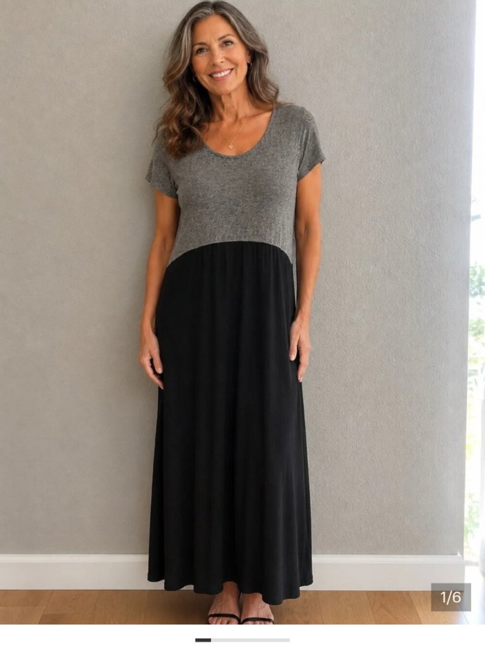 J.Jill Wearever Maxi Dress Color block Stretch Knit Gray Black Short Sleeve SZ M